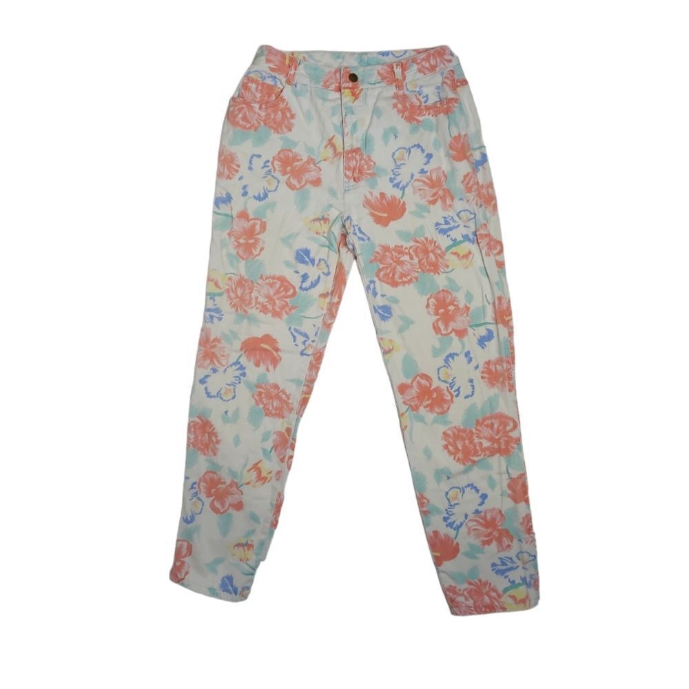 VINTAGE 90s pastel floral printed high rise mom jeans 6